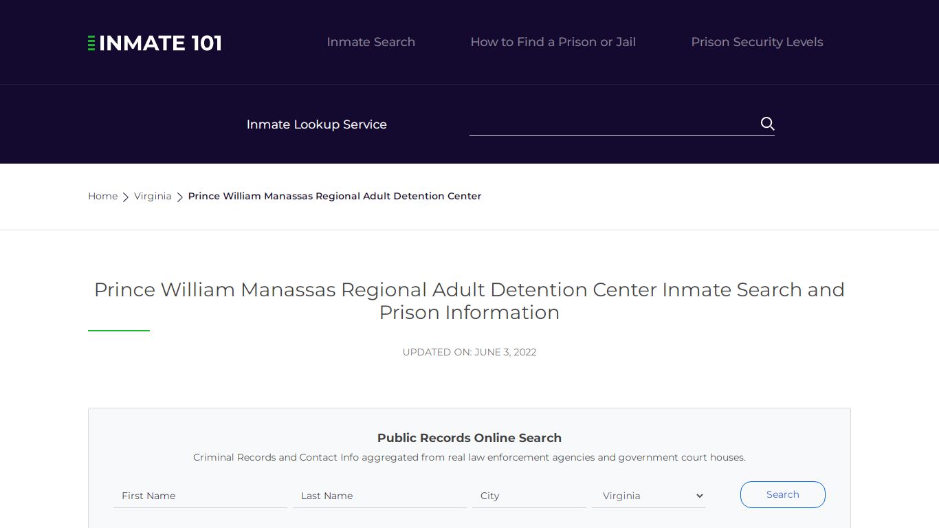 Prince William Manassas Regional Adult Detention Center Inmate Search ...